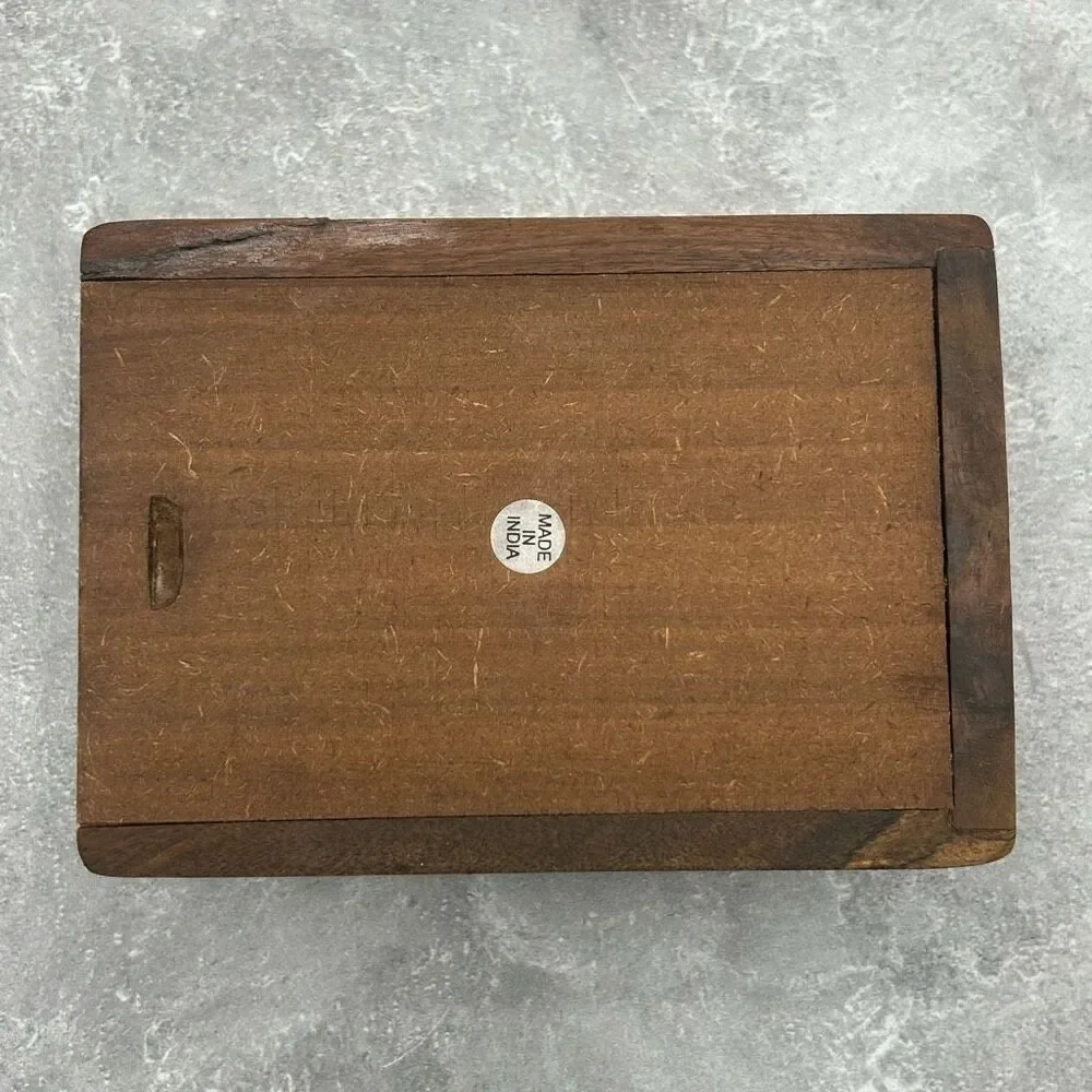 Vintage Hand Carved Wooden Trinket Jewelry Box Engraved Traditional Urns